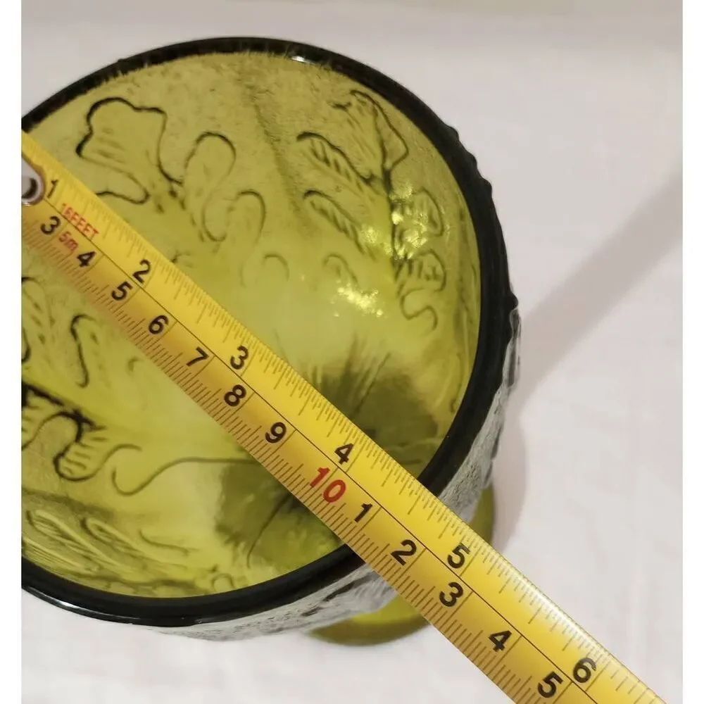 Vintage F.T.D green patterned glass vase, bowl candy dish, footed